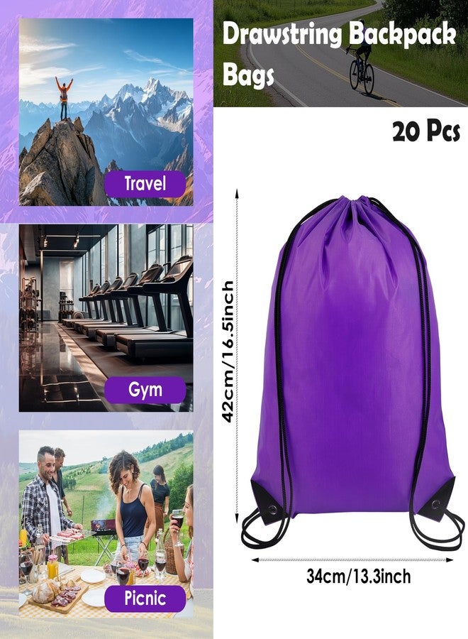 Enjamyo 20 Pack Drawstring Backpack Bulk, Drawstring Bags Bulk, Polyester Draw String Bags, Sports Cinch Bag for Gym, Travel, Party, Trip, Cinch Sack DIY for Women Men(Purple) - Image 2